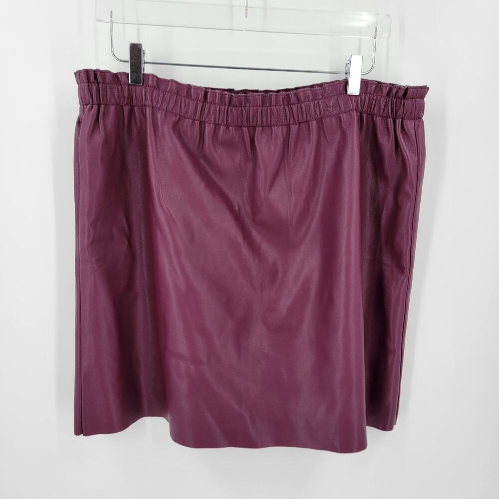 Loft Skirt Womens Petite XL PXL Burgundy Faux Leather Mini Stretch Waist Lined